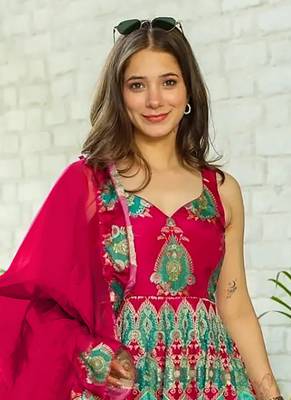 Red printed silk gown 4
