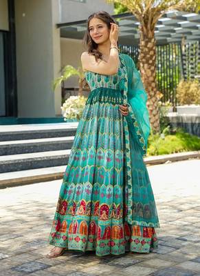 Sky blue printed silk gown 2