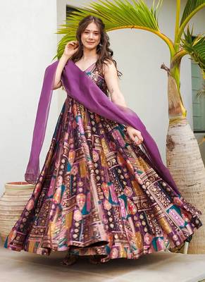 Purple printed Jharna silk gown 1