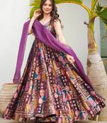 Purple printed Jharna silk gown