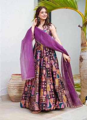 Purple printed Jharna silk gown 2
