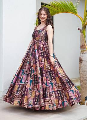 Purple printed Jharna silk gown 4