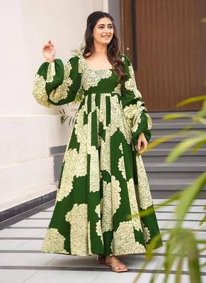 Green printed rayon gown 1