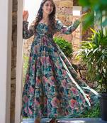 Multicolor printed rayon gown