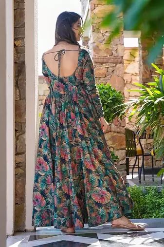 Multicolor printed rayon gown