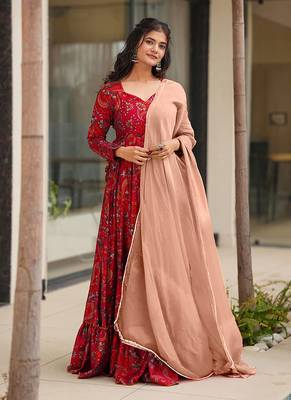 Red printed rayon gown 1