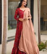 Red printed rayon gown