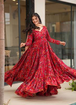 Red printed rayon gown 2
