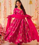 Rani pink printed rayon gown