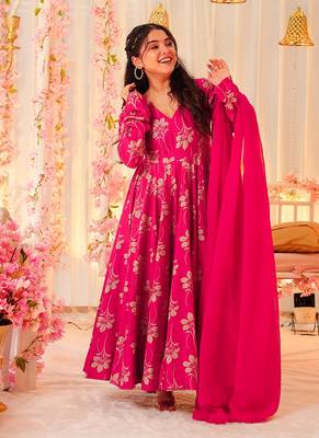 Rani pink printed rayon gown 2