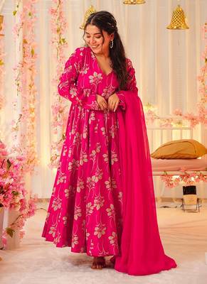 Rani pink printed rayon gown 3