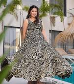 Black printed rayon gown