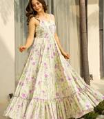 Cream printed rayon gown