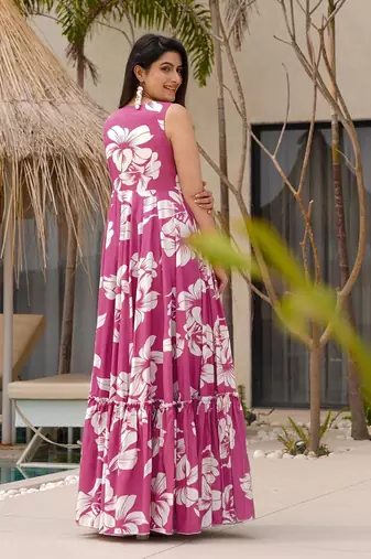 Light pink printed rayon gown