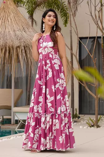 Light pink printed rayon gown
