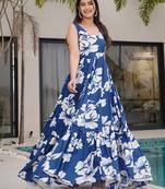 Royal blue printed rayon gown
