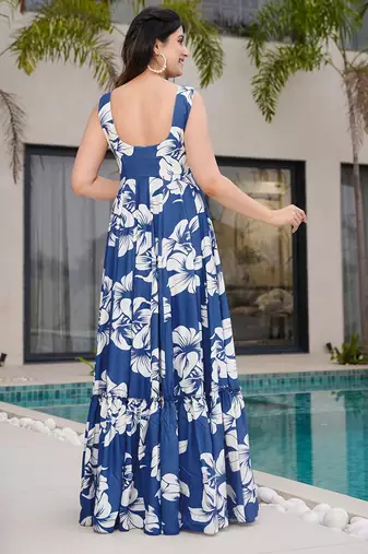Royal blue printed rayon gown