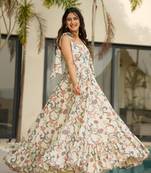 Cream printed rayon gown