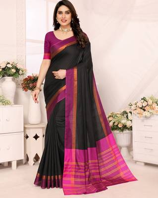 Black silk blend soft saree with pink contrast blouse 1