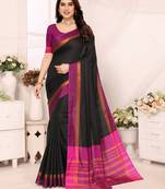 Black silk blend soft saree with pink contrast blouse