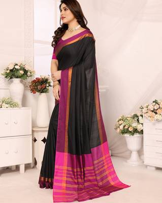 Black silk blend soft saree with pink contrast blouse 3