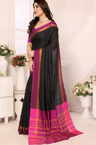 Black silk blend soft saree with pink contrast blouse