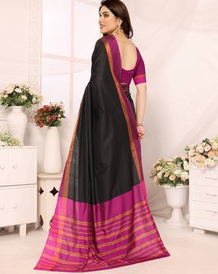 Black silk blend soft saree with pink contrast blouse 4