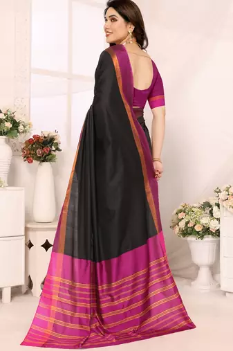 Black silk blend soft saree with pink contrast blouse