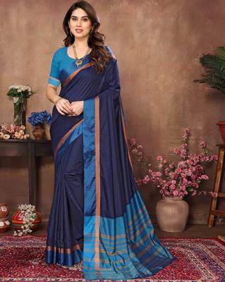 Blue silk blend soft saree with contrast blouse 1