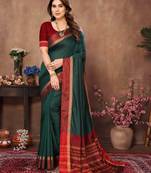 Green silk blend soft saree with contrast blouse
