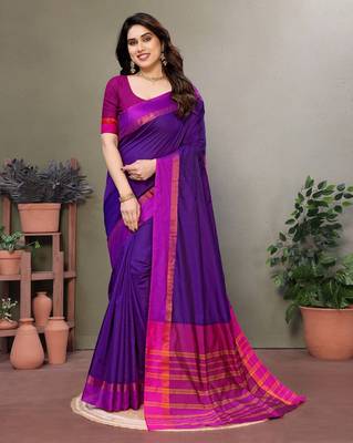 Purple silk blend soft saree with contrast blouse 1