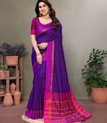 Purple silk blend soft saree with contrast blouse