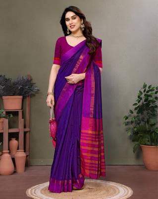 Purple silk blend soft saree with contrast blouse 2