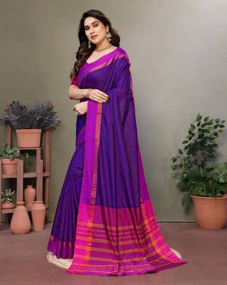 Purple silk blend soft saree with contrast blouse 3