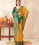 Yellow silk blend saree with contrast  blouse