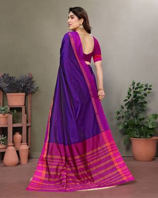 Purple silk blend soft saree with contrast blouse 4