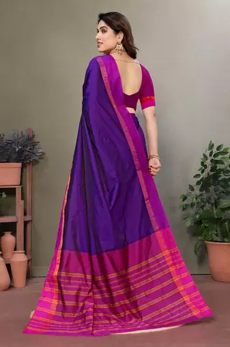 Purple silk blend soft saree with contrast blouse