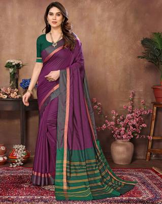 Wine silk blend soft saree with contrast blouse 1
