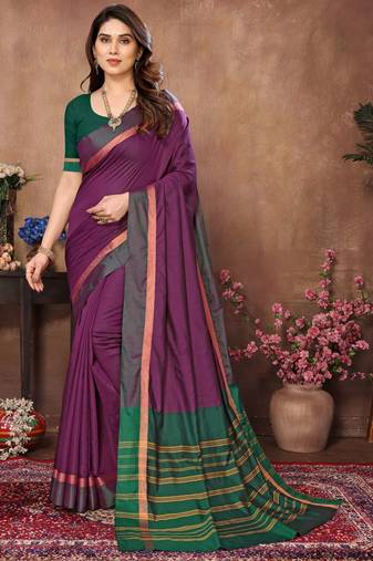 Wine silk blend soft saree with contrast blouse