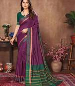Wine silk blend soft saree with contrast blouse