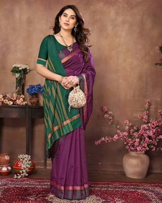 Wine silk blend soft saree with contrast blouse 2
