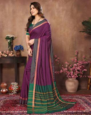 Wine silk blend soft saree with contrast blouse 3