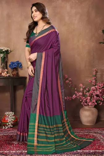 Wine silk blend soft saree with contrast blouse