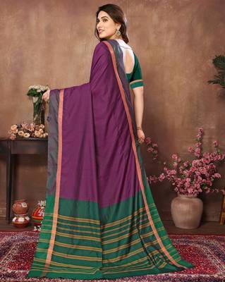 Wine silk blend soft saree with contrast blouse 4