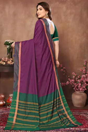 Wine silk blend soft saree with contrast blouse