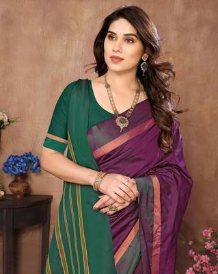 Wine silk blend soft saree with contrast blouse 5