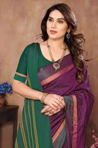 Wine silk blend soft saree with contrast blouse