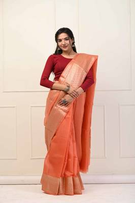orange handloom cotton saree 1