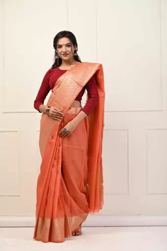 orange handloom cotton saree