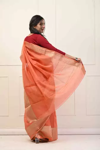 orange handloom cotton saree